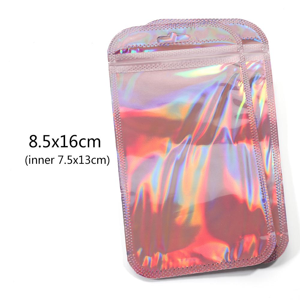 50pcs Iridescent Self Sealing OPP Bags Laser Iridescent Zip lock Resealable Package Pouch Retail DIY Jewelry Storage Accessories