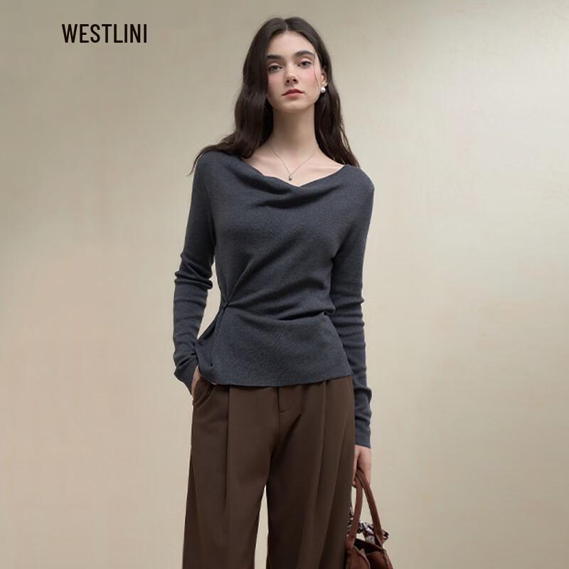 

Женский элегантный трикотажный топ с драпированным вырезом и длинными рукавами M