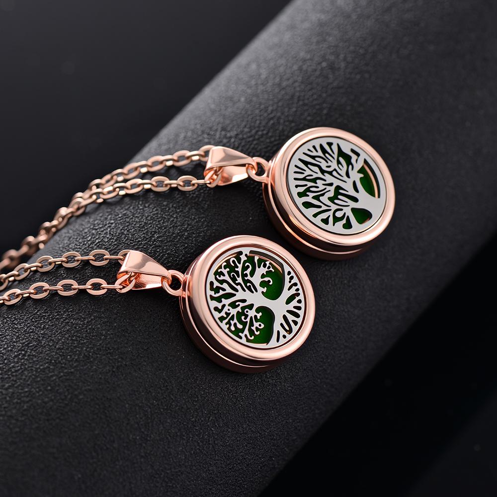 New rose gold Tree Of Life Aromatherapy Perfume Locket Fashion Essential Oil Diffuser Necklace For Women Pendant Jewelry Gift
