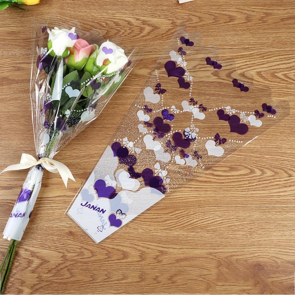 

100 Pieces Transparent Plastic Flower Packaging Bags Water Proof Floral Wrapping Bag Mother s Day фіолетовий