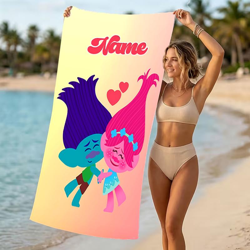 Customizable personalized beach towels Trolls themed designs.Suitable for the beach, yoga, sports;ideal as beach accessories