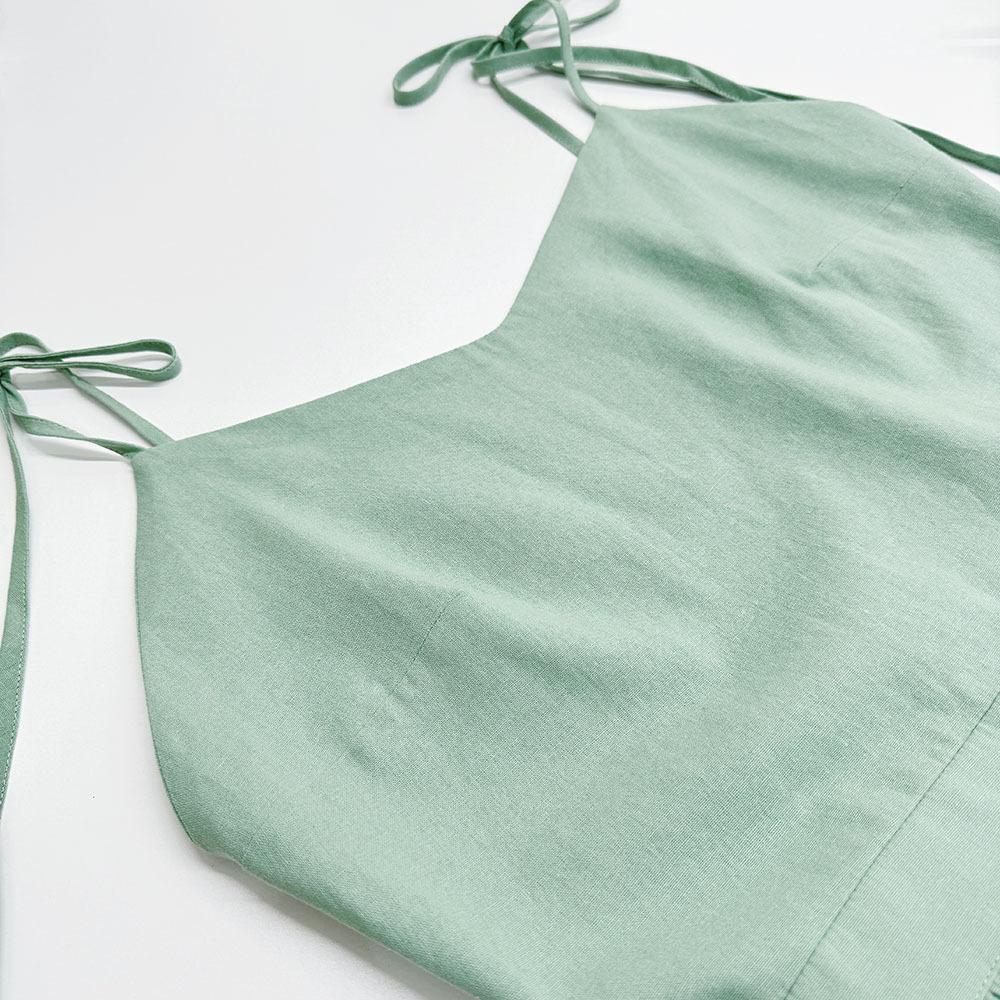 French Vacation Style Sexy Pure Desire Cotton Linen Tie Backless Strap Dress Women's Hot Item