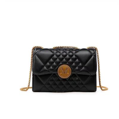 Luxury Black Leather Shoulder Bags for Women Portable Chain Handbags Female Flap Crossbody Bags Small Rhombic Sewing Evening Bag