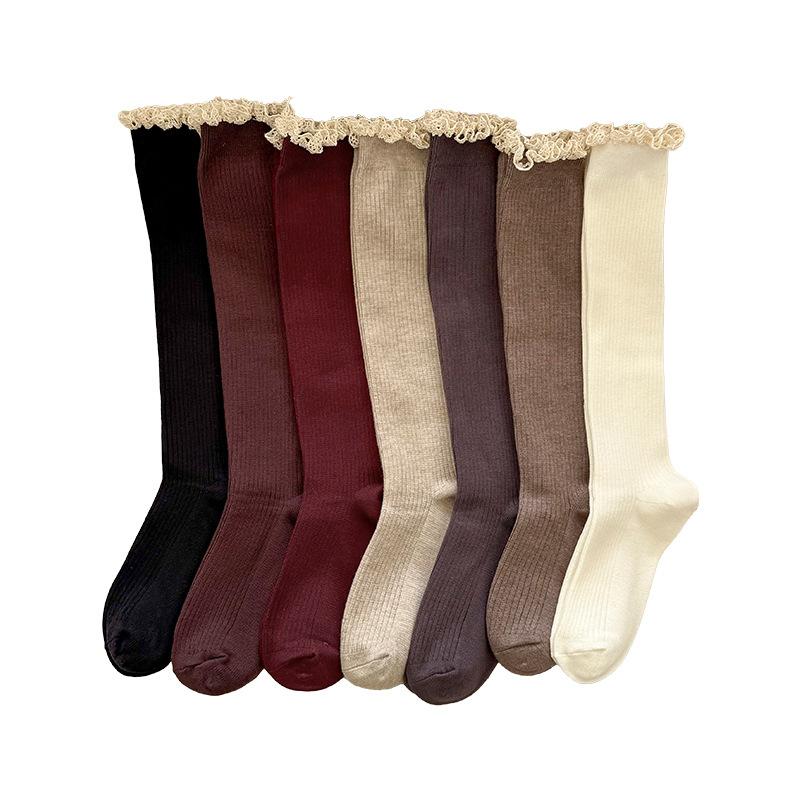 Damskie Jesienno-Zimowe Pogrubione Ciepłe Koronkowe Skarpety Świąteczne Noworoczne