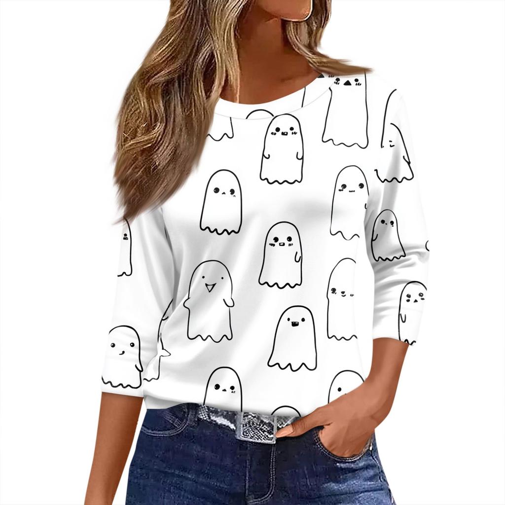 Women's O-neck 3/4 Sleeve  Printed Top