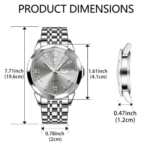 OLEVS Men's Watch, Waterproof, Luminous Business Watch, Analog Quartz, Stylish, Silver Watch, Metal, Gray Dial, Date, Popular Fashion, Hand Watch for
