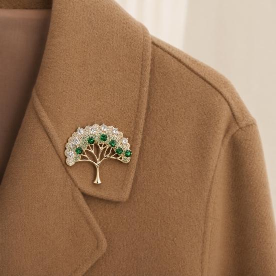 Jijijing Brooch Pin, Wishing Tree Design Lapel Pin with Sparkling Layered Rhinestones, Hollow Branches Badge for Suits Coats Cheongsam Banquets