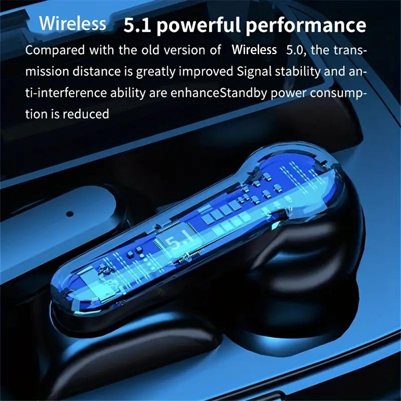 Sluchátka Bluetooth V5.1, 9D stereo zvuk, Vodotěsná sluchátka, Sluchátka s dotykovým ovládáním, Nabíjecí krabička se svítilnou