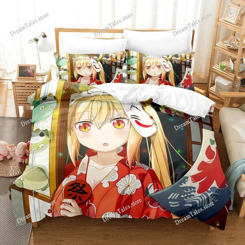 3D Printed Anime Miss Kobayashis Dragon Maid Kanna Bedding Set Boys Girls Twin Queen Size Duvet Cover Pillowcase Bed Kids Adult7