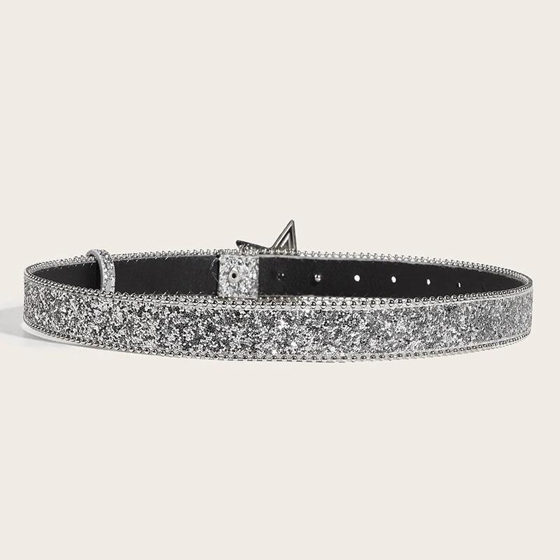 Damen Sternschnallen Gürtel Y2k Strass Mond Luxus Bling Pailletten Punk Metall Schnalle Gürtel Mode Taillengürtel Jeans Hosen Party Gürtel
