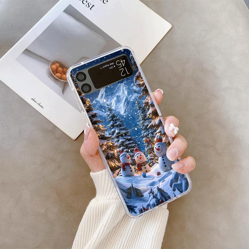 Winter Snow Scene Snowman Christmas Tree Clear Phone Case for Samsung Galaxy Z Flip 7 Flip 6 4 3 Folding Cover for Z Flip7 Flip5