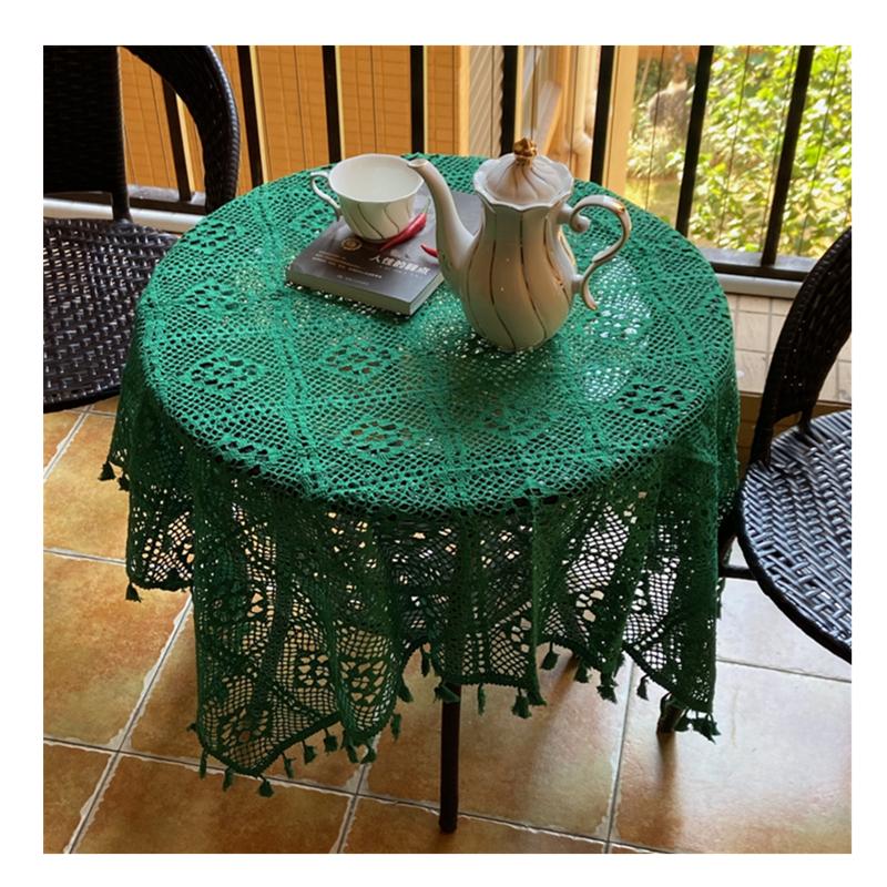 Europäische grüne Hohltischdecken Retro-Stil gestrickte Häkelspitze Schreibtischunterlage Haushalt verschleißfest rutschfest runde Tischunterlage