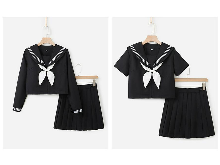 Uniforme JK Trois-Pièces Noir: Costume d'écolière orthodoxe japonais avec jupe courte douce