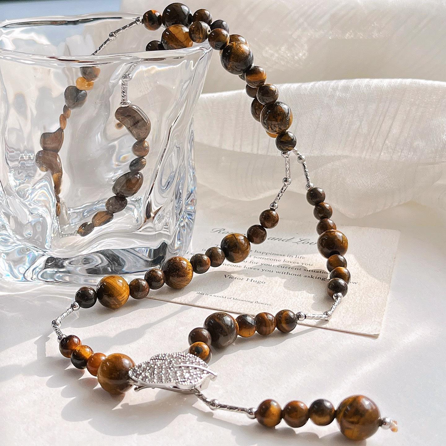 

Maillard Wind Autumn And Winter Natural Boutique Tiger S Eye Stone Sweater Chain Necklace Collarbone Chain Female