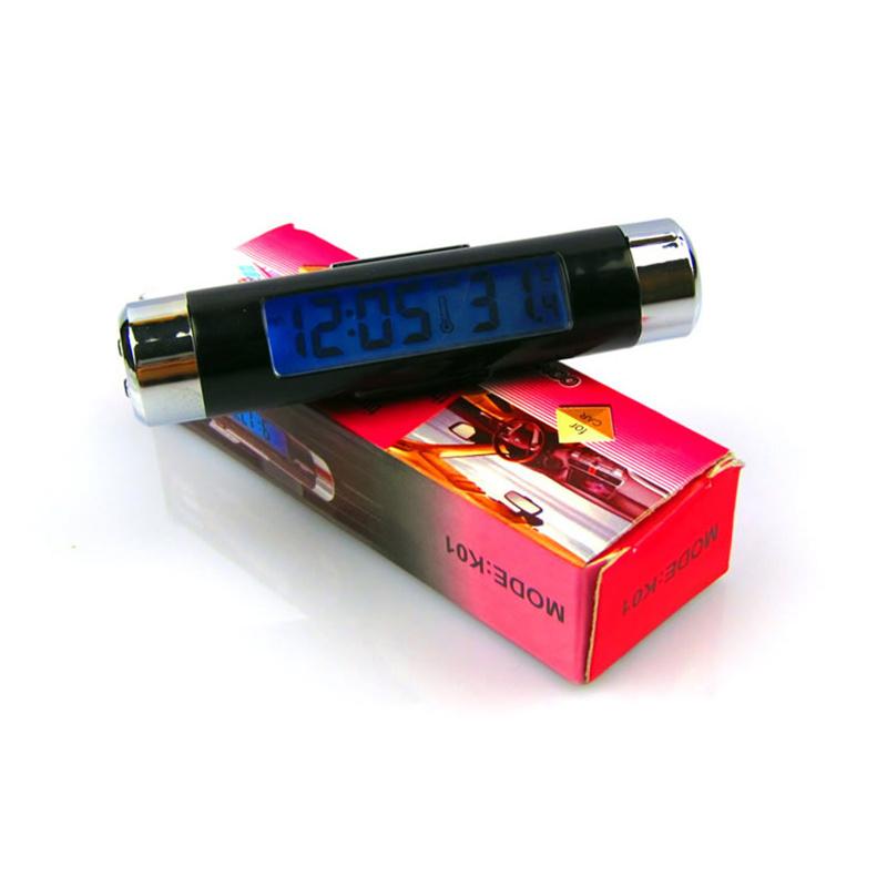 2-in-1 Automotive LCD Thermometer & Clock - Compact Air Vent Mount Digital Display with Blue Backlight