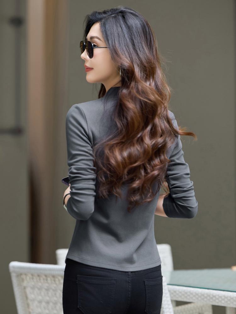 Women's Slimming Stand-Up Collar Zipper Long Sleeve T-shirt, Bodycon Base Layer for Autumn and Winter