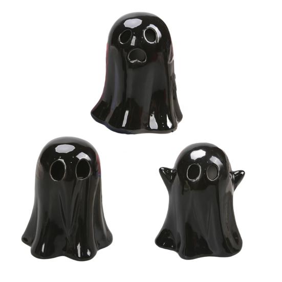 Keramická svítící dekorace duch Malá bílá figurka ducha LED Halloweenský duch Stolní ozdoba pro vnitřní domácí dekoraci