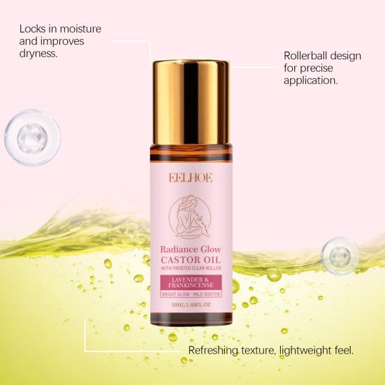 Organic Castor Oil Roller 50ml Natural Moisturizing Beauty Oil for Face Hair Eyebrows & Lashes Non-Greasy Fast-Absorbing Nourishing Oil for Daily Care