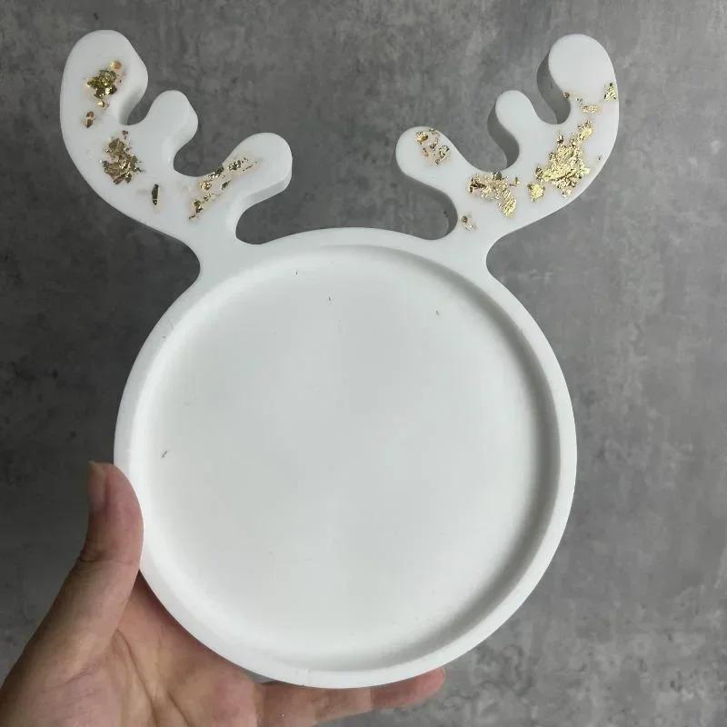 New Christmas Cat Elk Antlers Shaped Tray Silicone Molds Handmade Diy Crafts Christmas Jewelry Tools Pottery Mould Home Decor