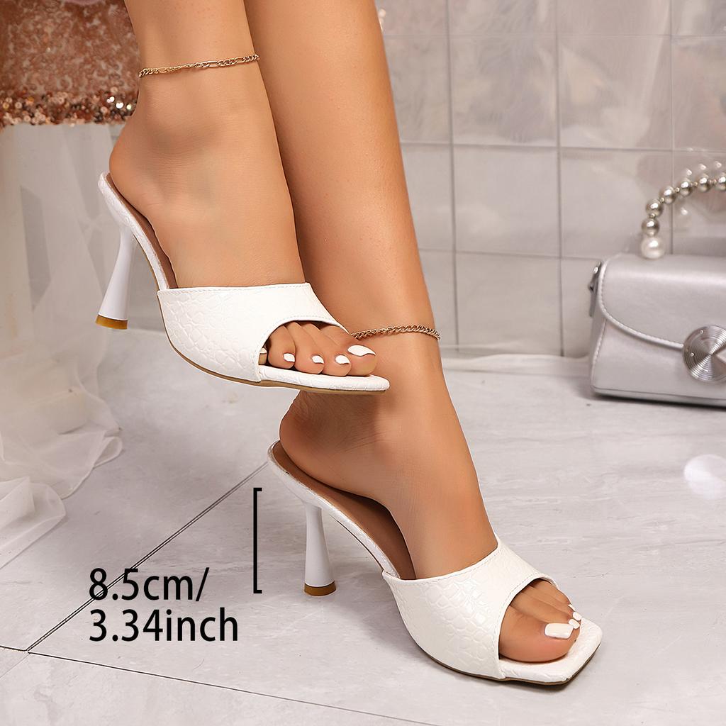 Moda 2025 Verão Nova Moda Mulheres Chinelos de Salto Alto Sapatos de Bico Quadrado para Mulheres Design Elegante Bico Aberto Slingback Slides