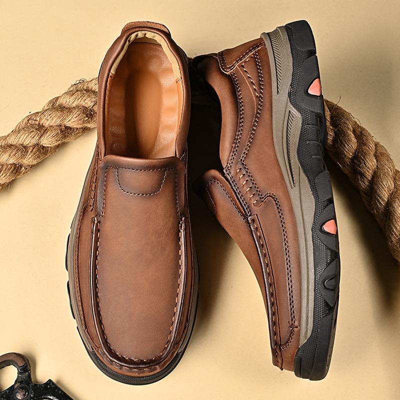 Men's Waterproof Slip On Faux Leather Hiking Shoes for Male Outdoor Non-Slip Walking Sneakers Casual Loafers Work Shoes Comfortable Short Boots