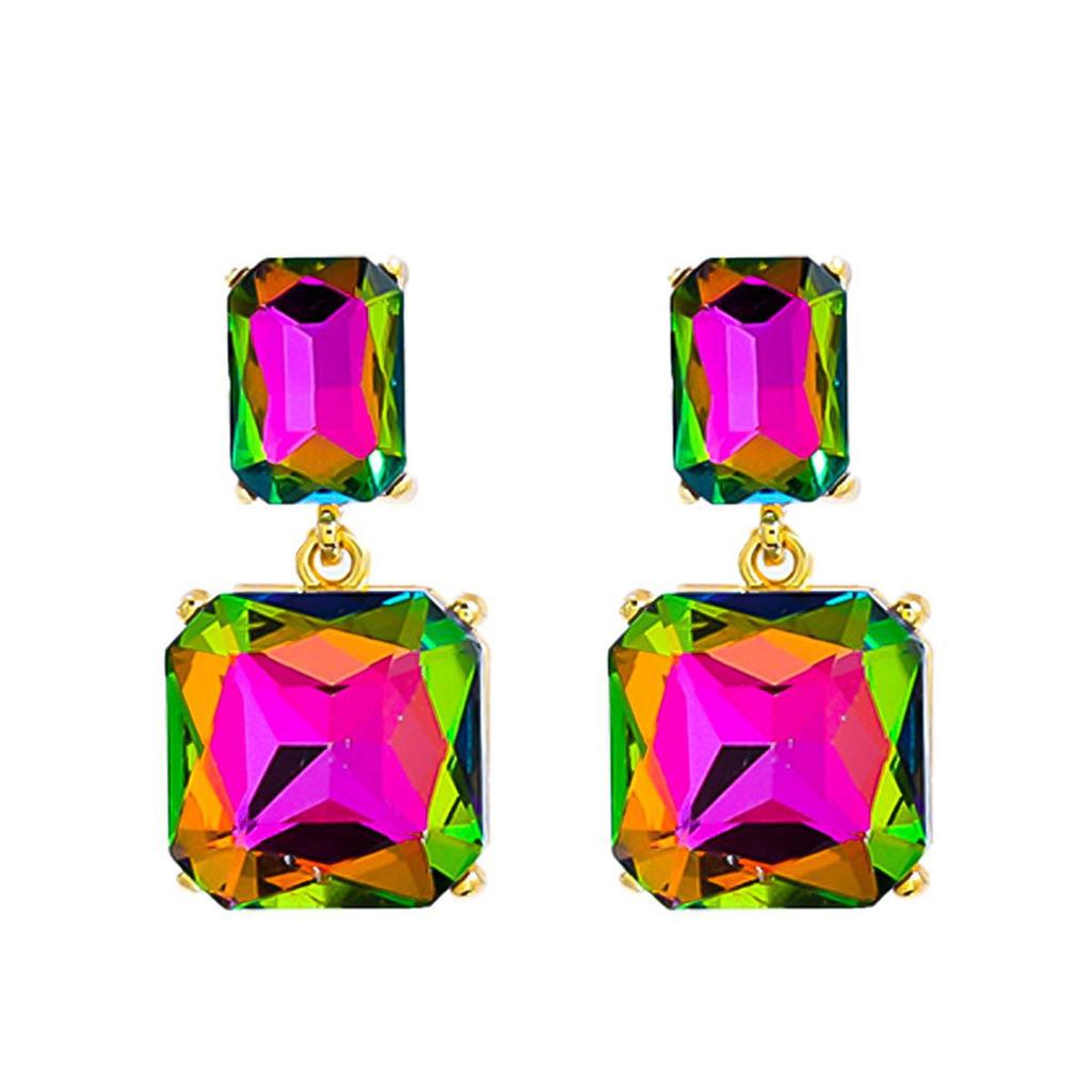 2024 Trendy Multilayer Geometric Colored Diamond Earrings for Women - Square European and American Style