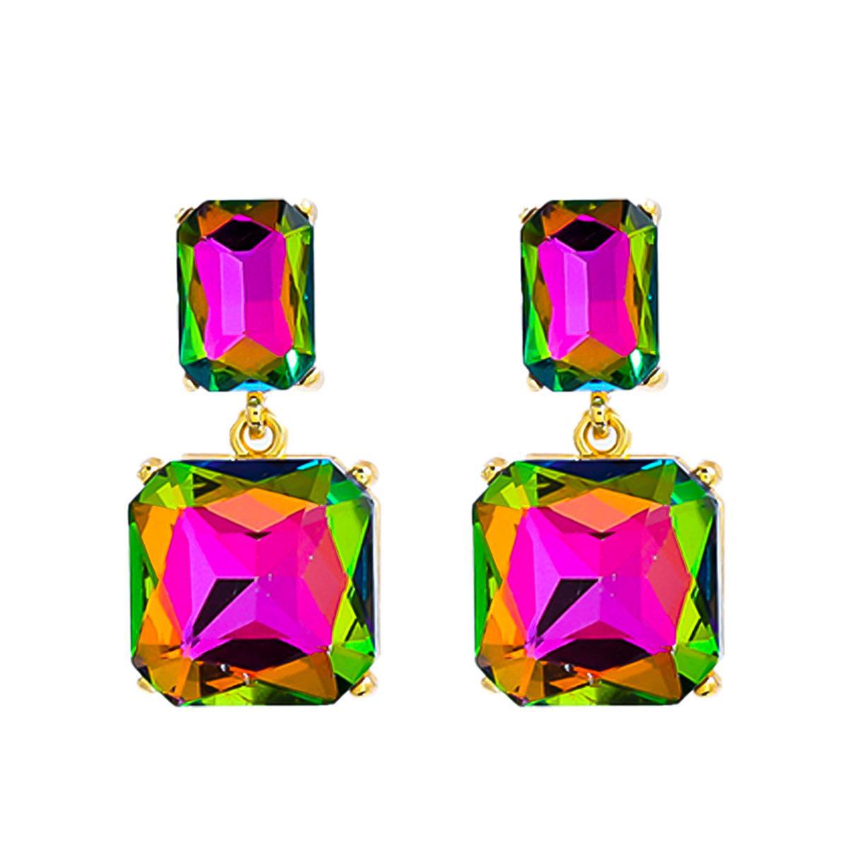 

«Модные многослойные геометрические серьги с цветными бриллиантами 2024 года для женщин — квадратные в европейском и американском стиле»