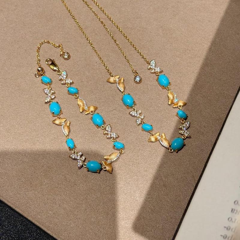 Medieval Retro Blue Pine Kingdee Brushed Point Diamond Butterfly Necklace Bracelet Ring Light Luxury High-End Jewelry