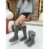 Snow Boots Women's Gray Thick-soled Winter Warm Medium Tube Velvet Shoes Two Wear Cotton Shoes