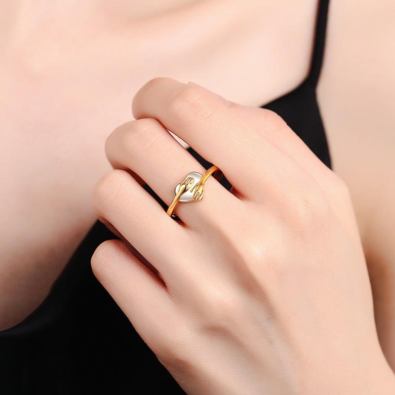 Cross Double Heart Hug Ring: Fashionable Two-Color Peach Heart Love Design