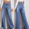 Spring Autumn Wide Leg Jeans for Women Straight Long Pant Denim Trousers High Waist Loose Elegant Trouser