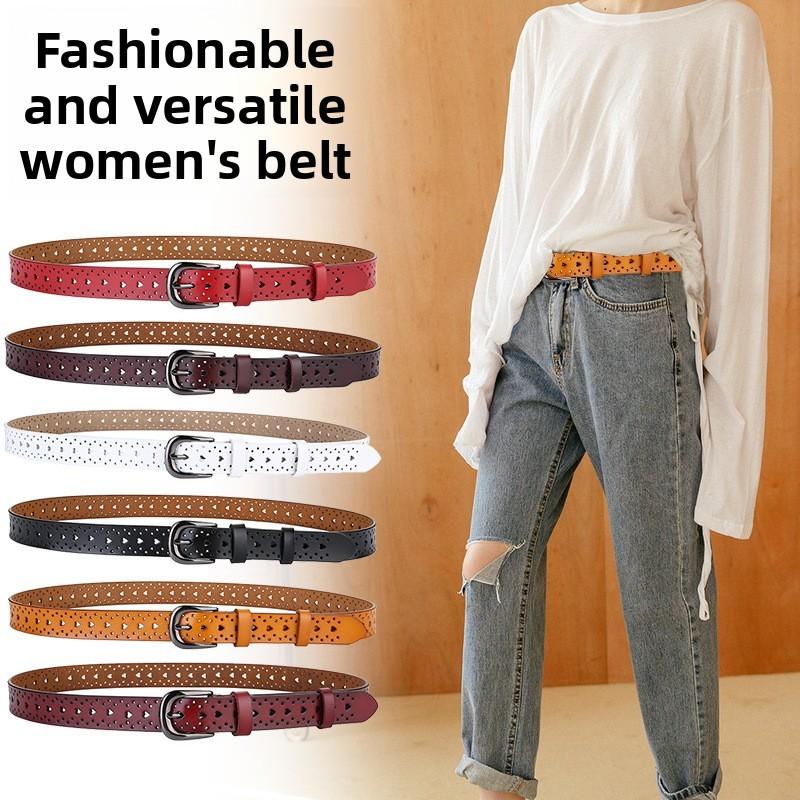 Leather Shaped Heart Belt Women Hollow Heart Design Silver Alloy Daily Buckle