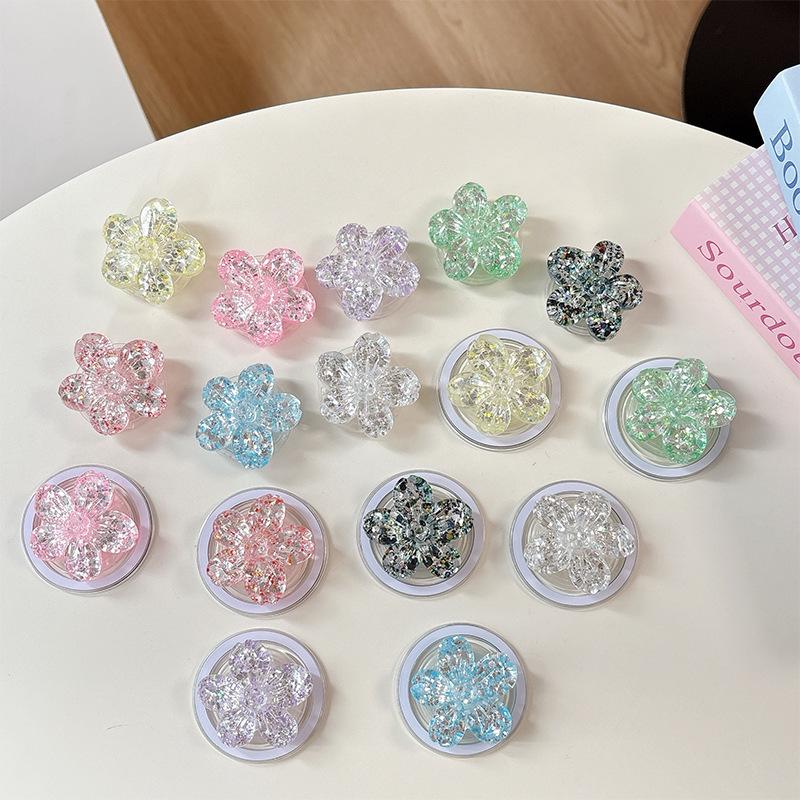 Magnetic Sequin Flower Phone Holder and Retractable Finger Ring Gift for Girls.