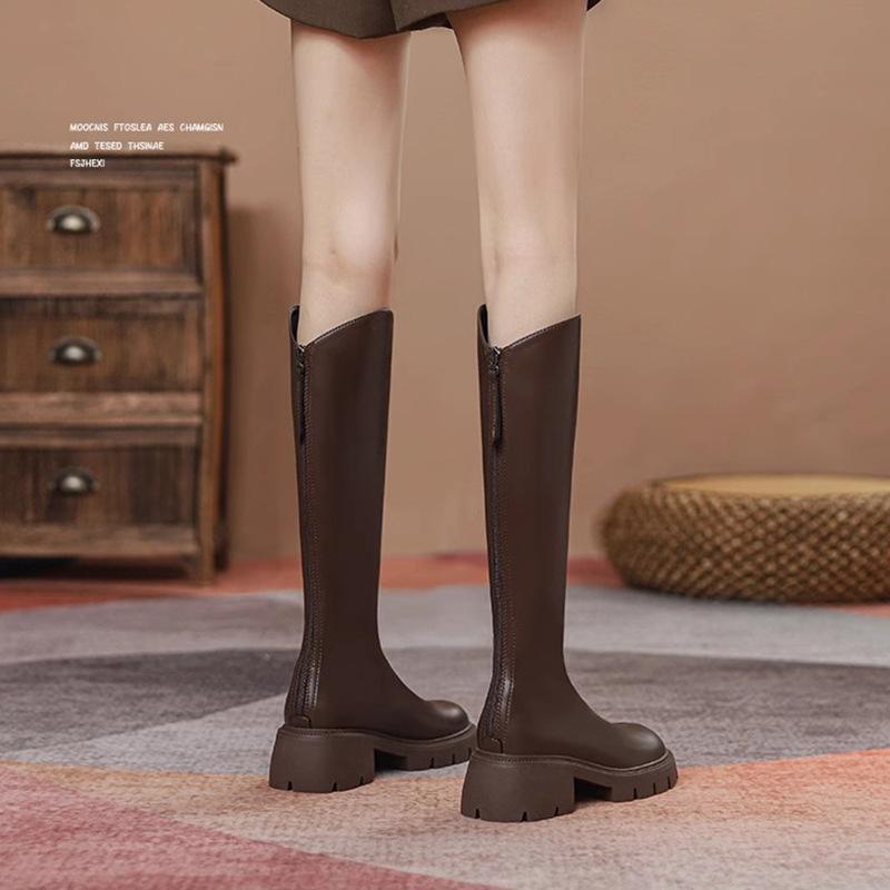 But Knee-thin Long Boots Thick-soled 2025 New Single Boots Flat-bottomed Tall Women's Spring and Autumn Long Boots Retro British Style