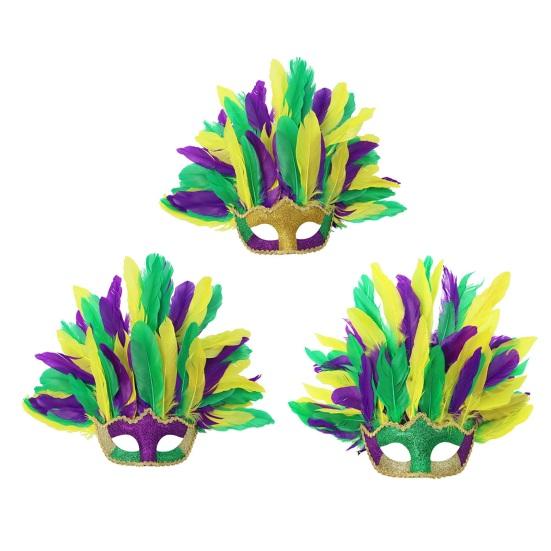 Mardi Gras Masque Colorful Feather Masquerade Masque for Women Venetian Carnival Costume for Prom Ball Halloween Party Cosplay