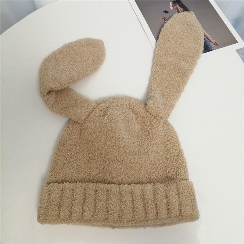 Dopamine Bunny Eared Knitted Hat For Women Winter Warmth Cute Animal Style