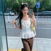 Korean Lace Splicing V-Neck Short Sleeve T-Shirt Women's Summer Slim Skinny Sweet Spice Girl Lace Up Versatile White Top