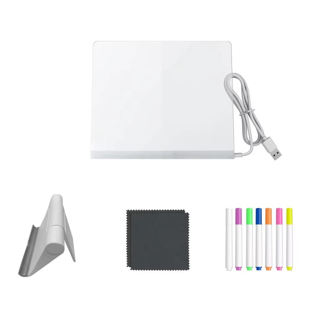 

Colorful 7 Pens Acrylic Glowing Message Board Adjustable Stand Desktop Illuminated Wordpad Art 15*15cm with 4 pen