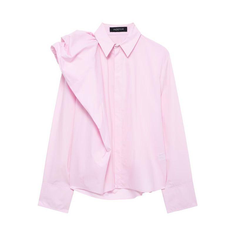 

Kaslead New Arrival Women s Fashion Style Fashion Minimalist Shoulder Fluffy Design Poplin Shirt 2510259 Pink L