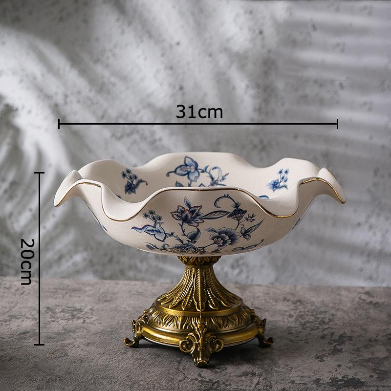 

Classical Blue Flower Pattern Fruit Bowl Storage Trays Snack Dessert Plate High Footed Fruits Plate Coffee Table Fruits Tray