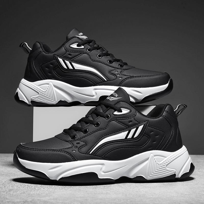 Men's Leather Sneakers Casual Shoes Sports Boys Pure Color Tennis Shoes