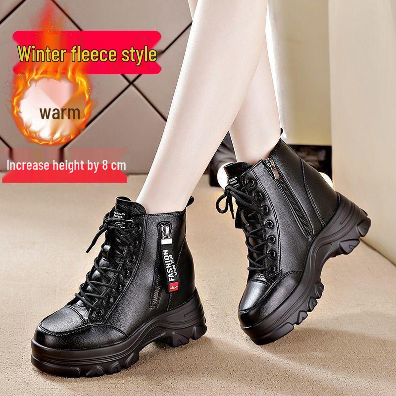 

Women s Genuine Soft Leather Martin Boots, 8cm Lift, Non-slip, Plus Velvet, Winter 2025 Collection, Versatile Short Boots. 39