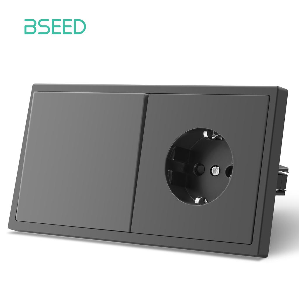 BSEED Mechanical 1/2/Gang Wall Light Switch 1Way With EU Sockets Power USB Power Outlets Plastic Panel No Led Lights Gray Series
