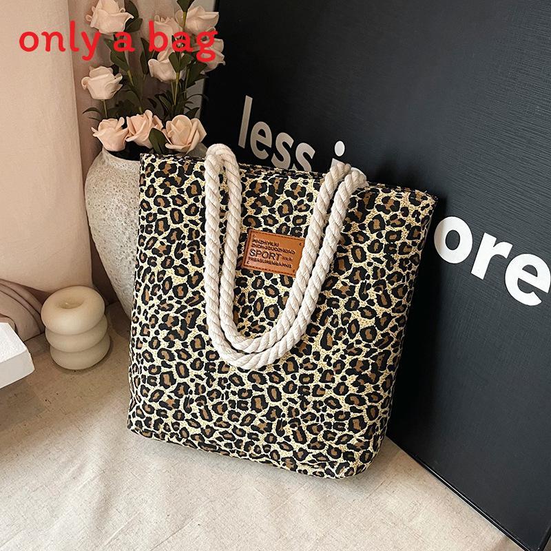 Canvas Bucket Bag With Leopard Print And Geometric Pattern For Urban Women Daily Use