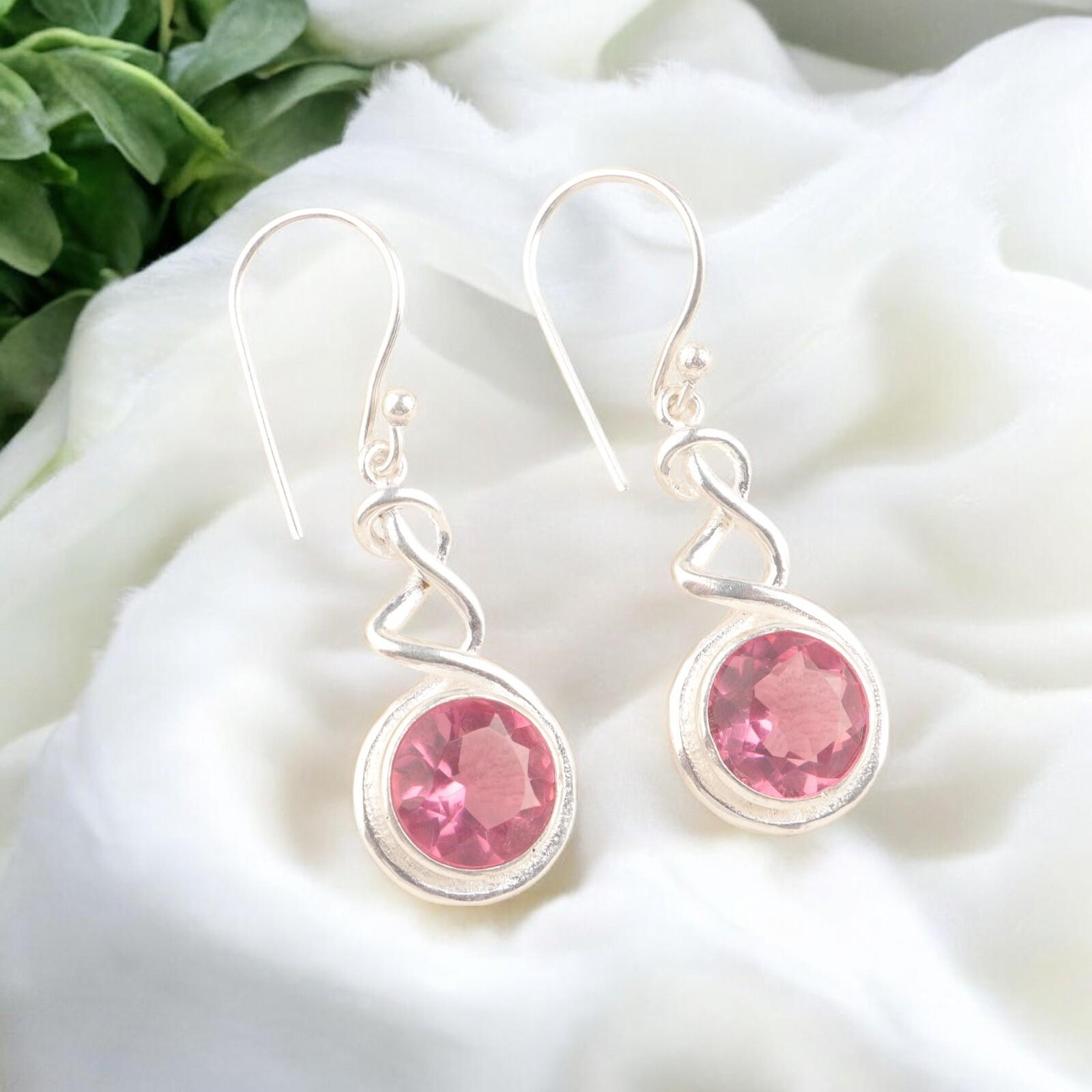 

Редкий розовый турмалин 925 стерлинговое серебро уникальные ювелирные серьги для сестры 1,67 CE-14-15