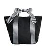NASSIA Women's Large Capacity Canvas Tote Bag with Ribbon, Lightweight, Cute Design for Commuting To Work or School (Black)