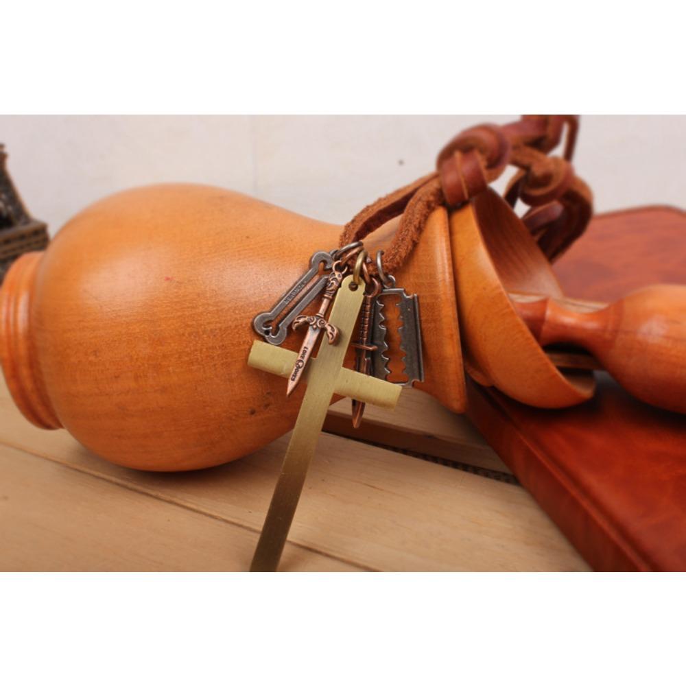 JMXD-Cowhide Jewelry, Antique Cross Combination Leather Rope Pendant, Necklace