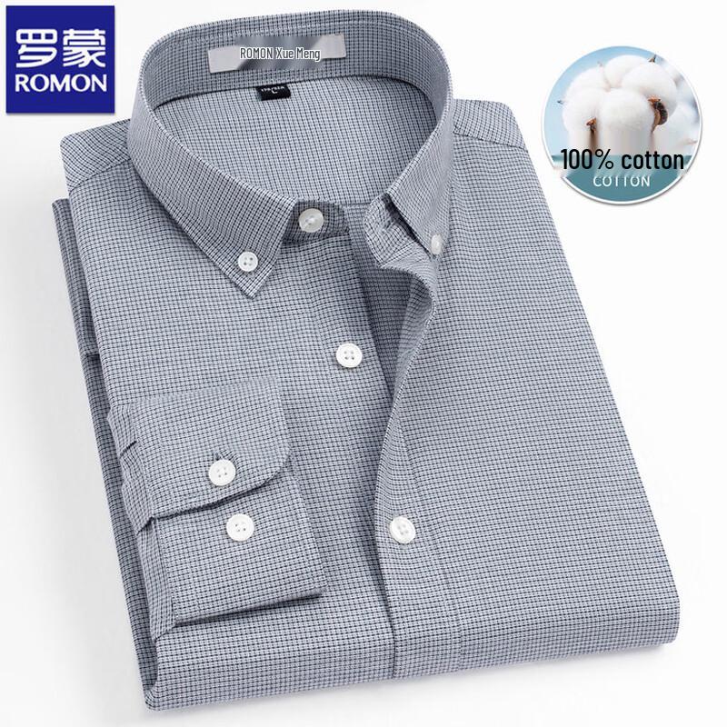 ROMON Men s Pure Cotton Plaid Long Sleeve Shirt M