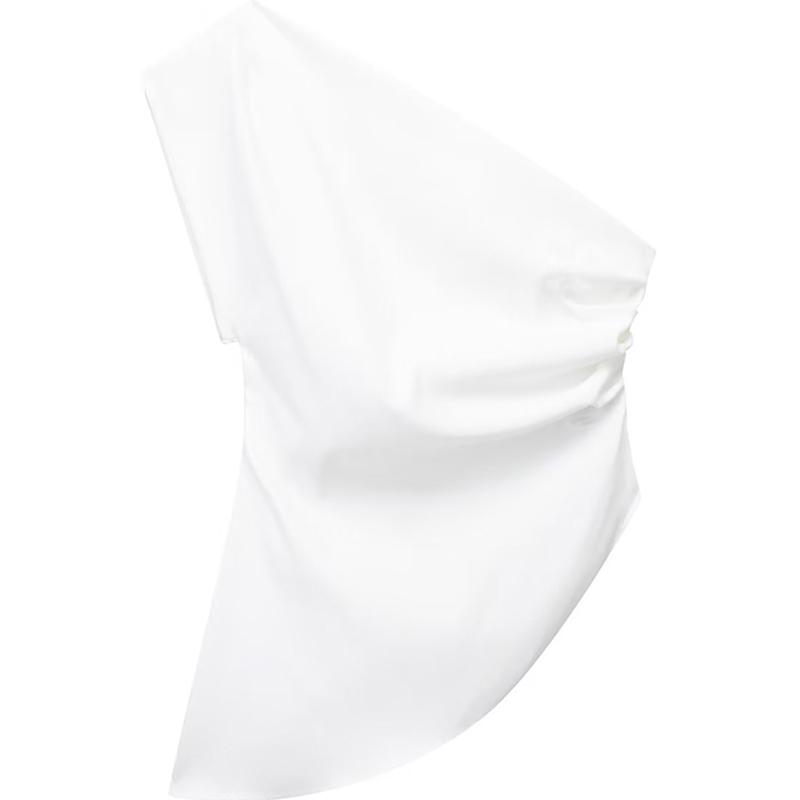 

Асимметричная футболка, новый женский модный тренд, топ с открытыми плечами, темперамент знаменитостей, пикантная девушка L белый