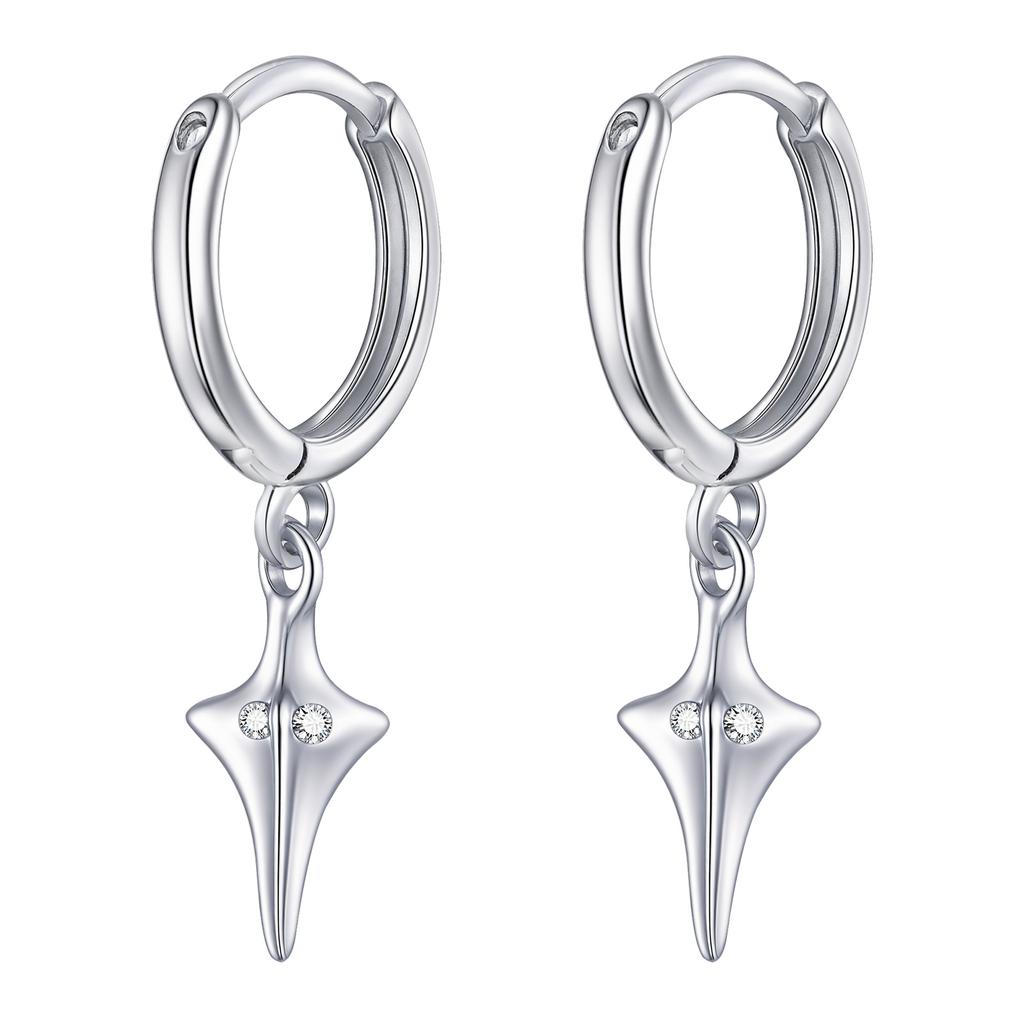 Punk Metal Star Pendant Hoop Earrings for Men Women, Silver Color Simple Drop Earrings, Creative Gothic Hip-hop Jewelry Gift